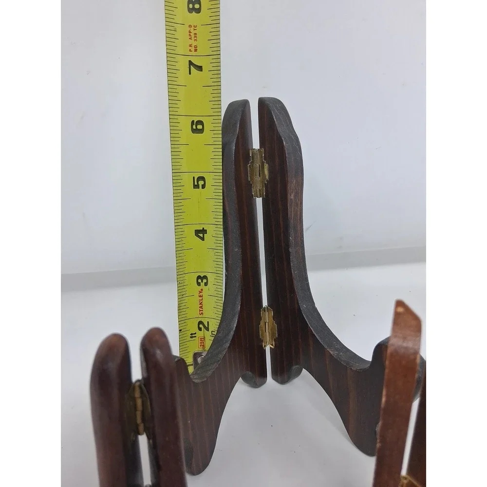 Hinged Easel Plate Holders Wooden Folding Set of 7 Black/brown. Q